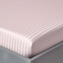 (Single, Dusky Pink) Egyptian Cotton Satin Stripe Fitted Sheet 330 TC