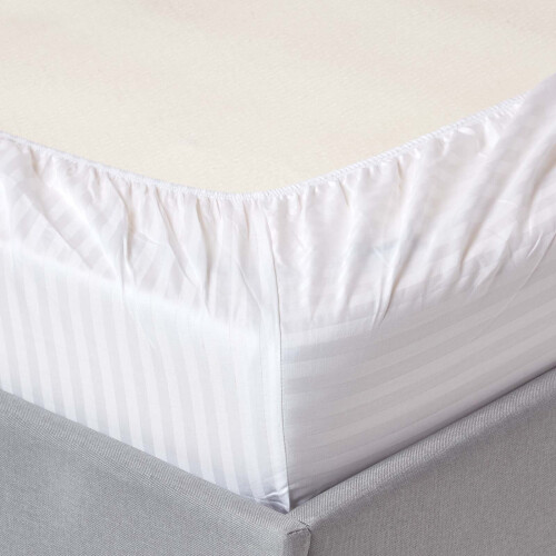 Homescapes (Single, White) Egyptian Cotton Satin Stripe Fitted Sheet 330 TC 1