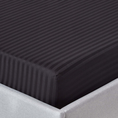 Homescapes (Small Double, Black) Egyptian Cotton Satin Stripe Fitted Sheet 330 TC