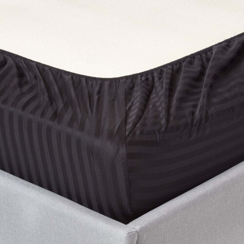 Homescapes (Small Double, Black) Egyptian Cotton Satin Stripe Fitted Sheet 330 TC 1