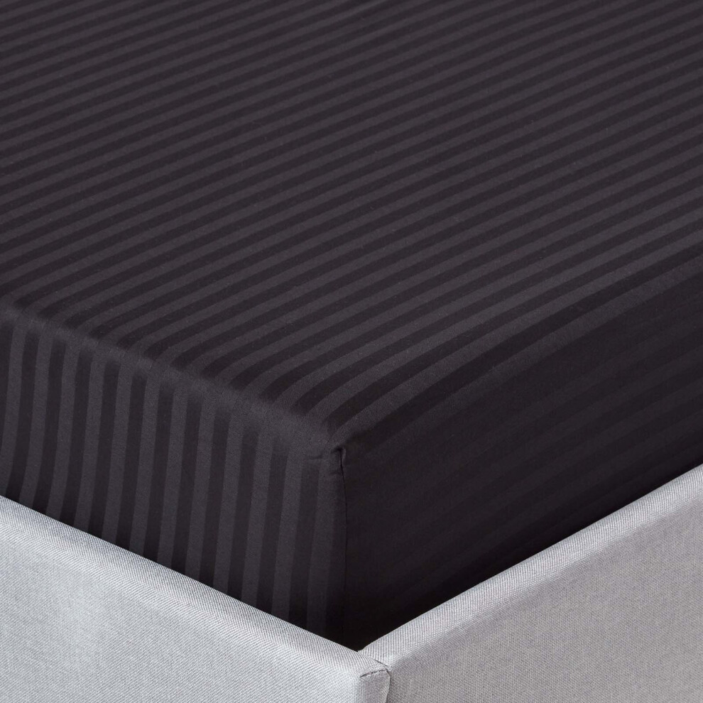 (Super-King, Black) Egyptian Cotton Satin Stripe Fitted Sheet 330 TC
