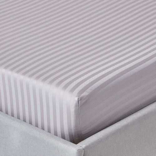 Homescapes (Single, Grey) Egyptian Cotton Satin Stripe Fitted Sheet 330 TC