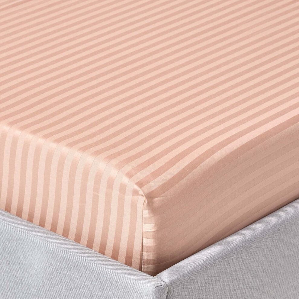 (Super-King, Taupe) Egyptian Cotton Satin Stripe Fitted Sheet 330 TC