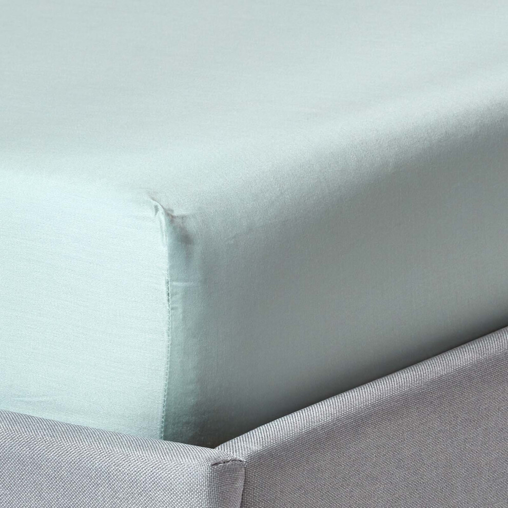 Homescapes Unisex Duck Egg Blue Sateen Cotton Fitted Sheet 12 Inch 400 Thread Count In Double Fitted - Image 3