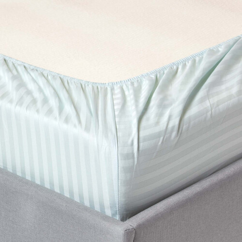 Homescapes (Single, Blue) Egyptian Cotton Satin Stripe Fitted Sheet 330 TC 1