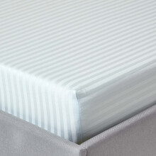 (Single, Blue) Egyptian Cotton Satin Stripe Fitted Sheet 330 TC