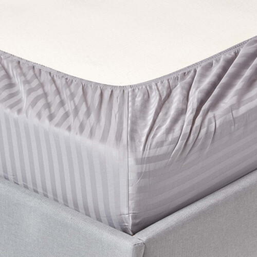 Homescapes (Double, Grey) Egyptian Cotton Satin Stripe Fitted Sheet 330 TC 1