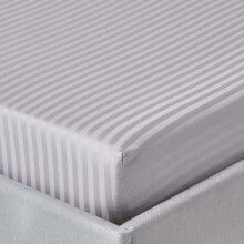 (Small Double, Grey) Egyptian Cotton Satin Stripe Fitted Sheet 330 TC