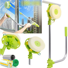 High-Rise Window Cleaner Telescopic Squeegee Kit with Rotating Head – Extendable 0.6m to 1.4m, Sponge/Microfiber Heads, Safe Indoor Glass Cleaning