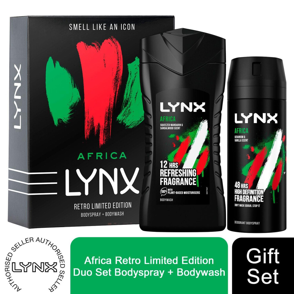 Lynx Africa Retro Duo GiftSet For Him, BodySpray 150ml & BodyWash225ml