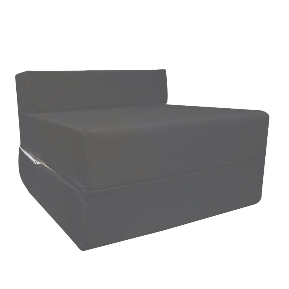 (Dark Grey) Cotton Twill Single Chairbed Z Bed Guest FoldOut Futon Sofa Bed