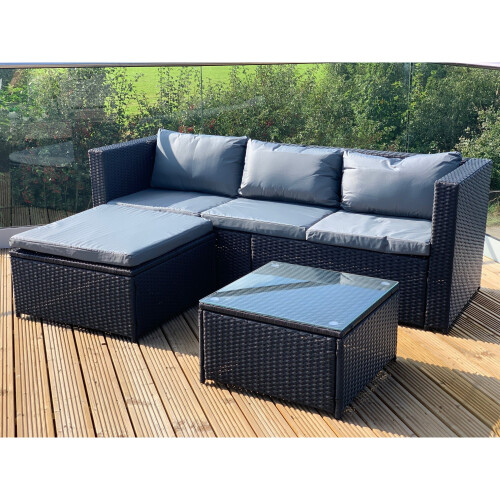 (Black) Victoria Rattan Garden Furniture Lounge Set