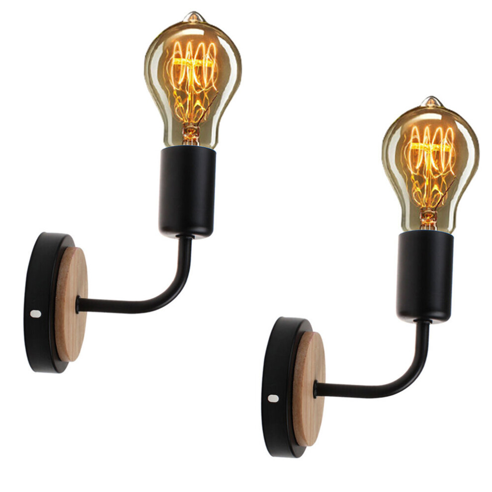 2x Modern Wall Lamp Wooden Base Wall Light Vintage Simple Wall Sconce for Bedroom Cafe Club Black