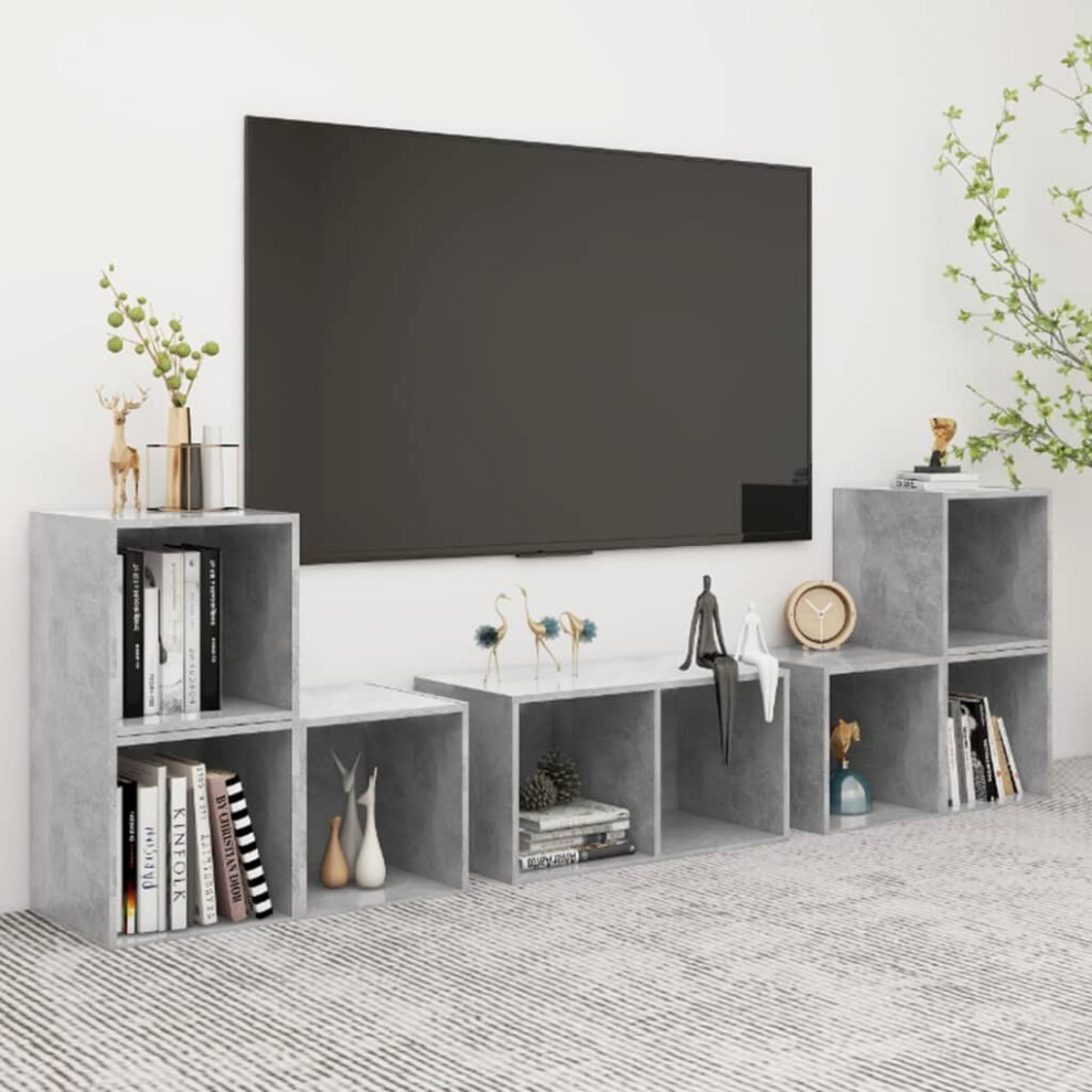 vidaXL TV Cabinet Set 6 Piece Concrete Grey Chipboard Lowboard Living Room