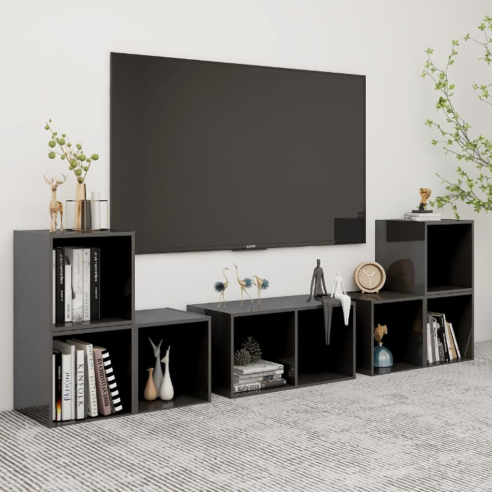 vidaXL TV Cabinet Set 6 Piece High Gloss Grey Engineered Wood Stereo Cabinet-image-OPC-P8BCG7D-NEW