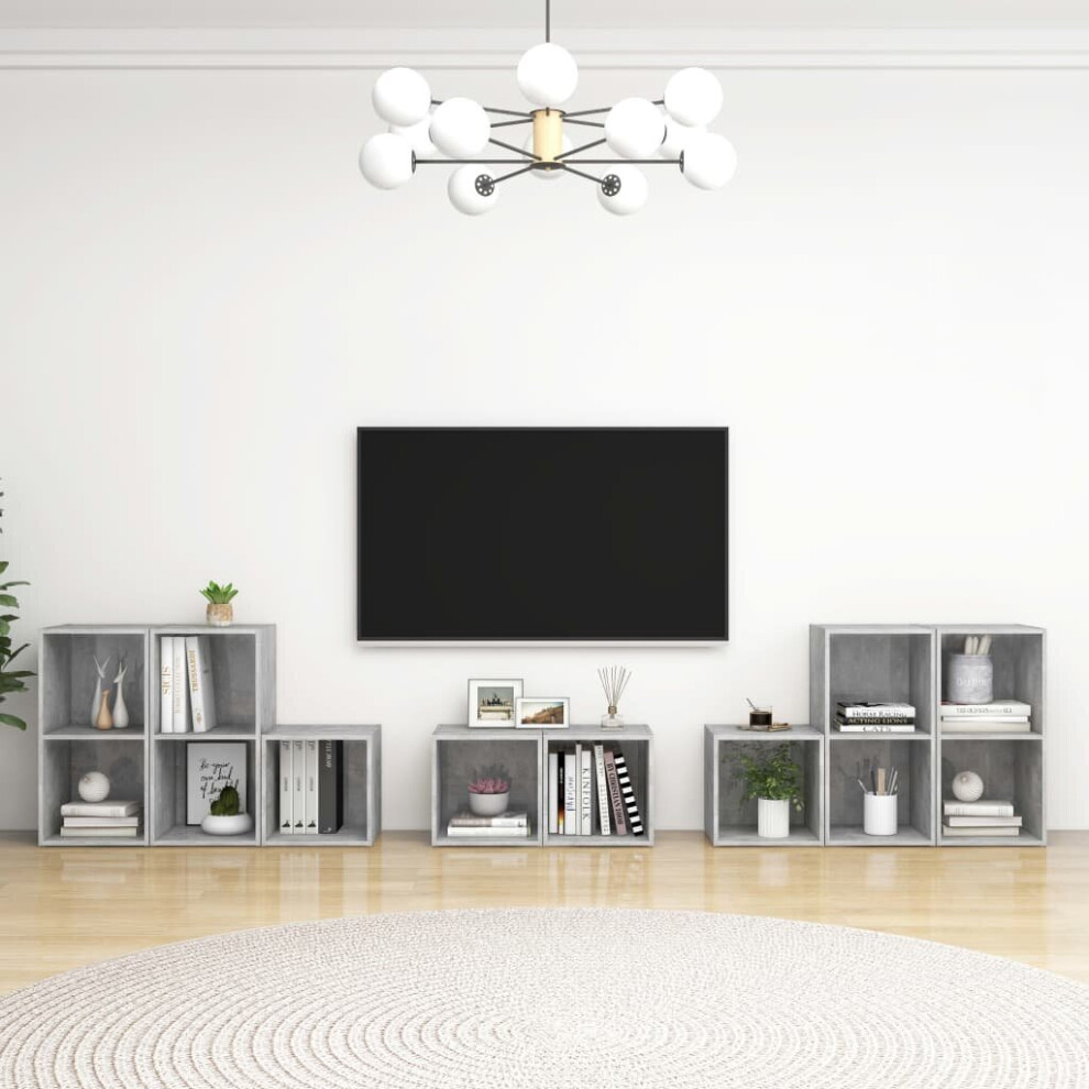 Vidaxl Tv Cabinet Set 8 Piece Concrete Grey Chipboard Lowboard Living Room