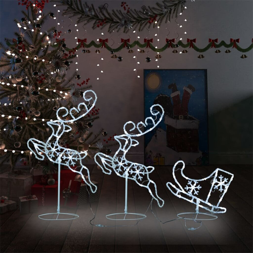Vidaxl Acrylic Christmas Flying Reindeer&Sleigh Cold White Lighted Reindeer