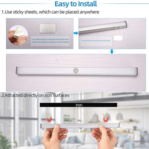 Wireless LED PIR Motion /Sensor Closet Lights USB Rechargeable Light Strip Lamp 1