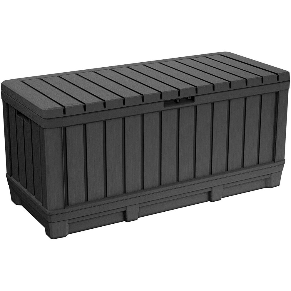 Keter Kentwood 90 Gallon Resin Deck Box-Organization and Storage for Patio Furniture Outdoor Cushions Garden Tools Graphite