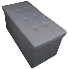 Quilted Top Folding Storage Ottoman Seat, Stool, Toy Storage Box Faux Leather (Silver, Large)