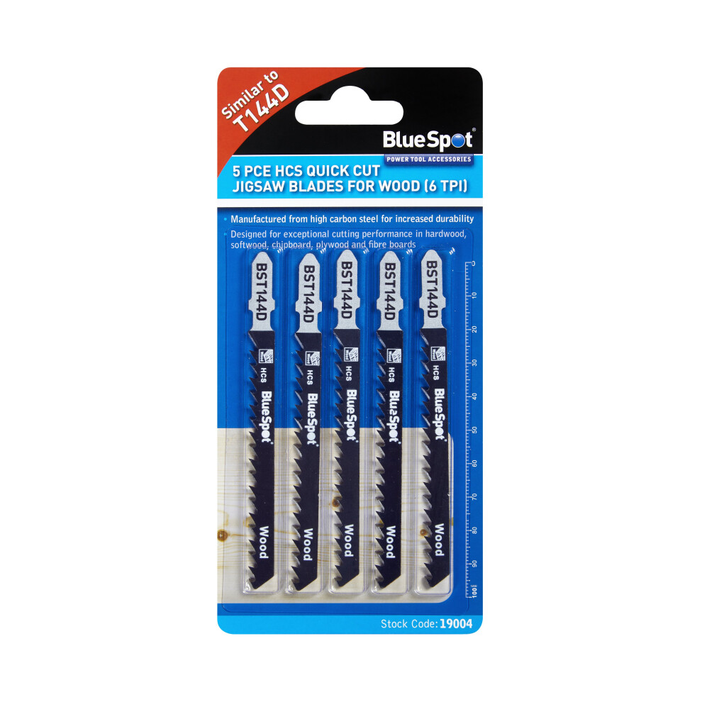Bluespot 19004 5 Piece Hcs Quick Cut Jigsaw Blades For Wood (6 Tpi)