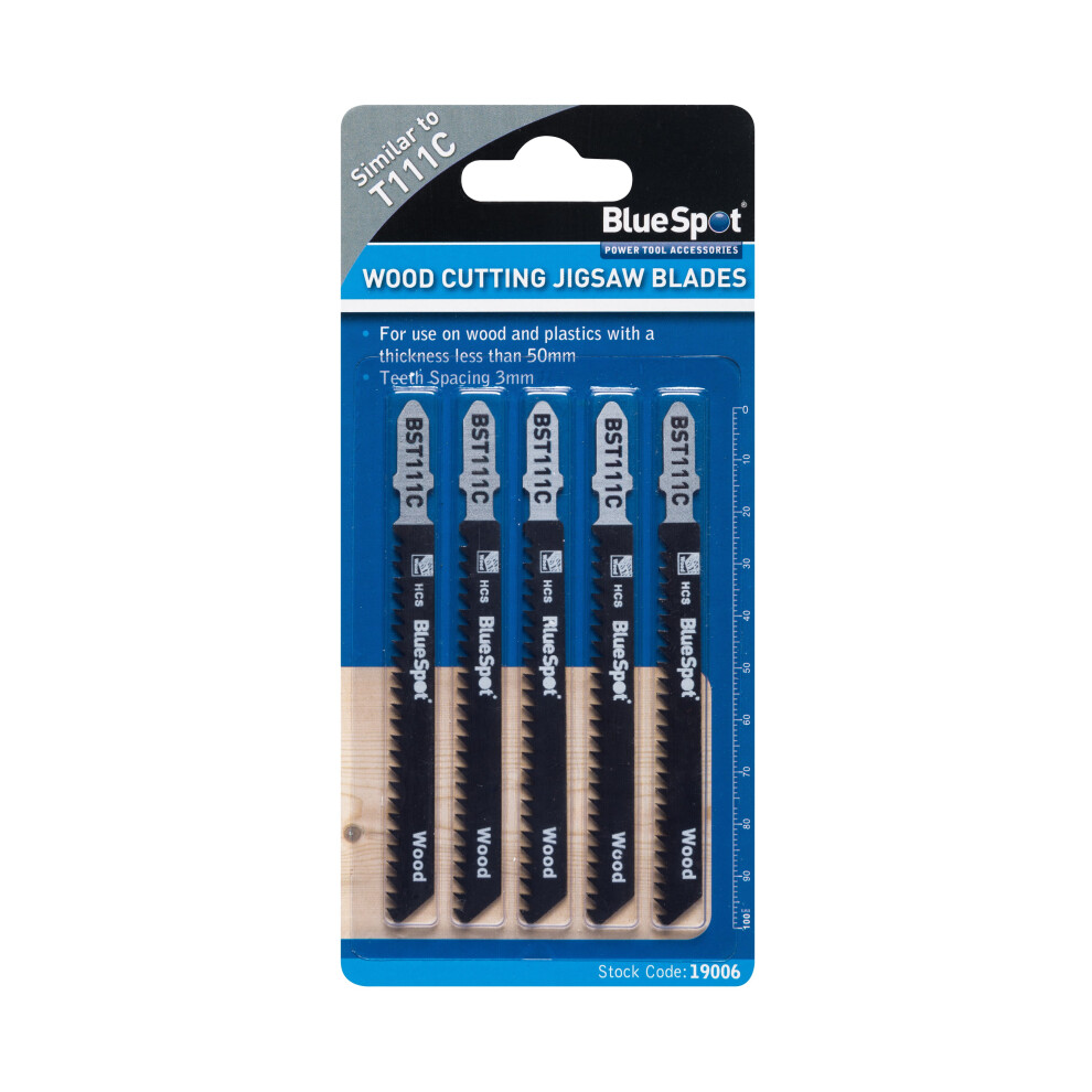 Bluespot 19006 5 Piece Hcs Quick Cut Jigsaw Blades For Wood (8 Tpi)