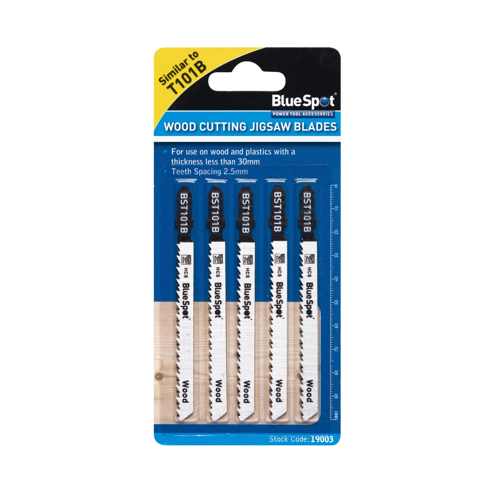Bluespot 19003 5 Piece Hcs Clean Cut Jigsaw Blades For Wood (10 Tpi)