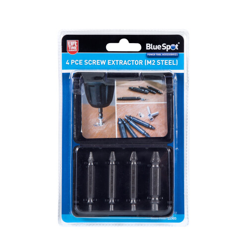 BlueSpot BlueSpot 22305 4 Piece Screw Extractor (M2 Steel)