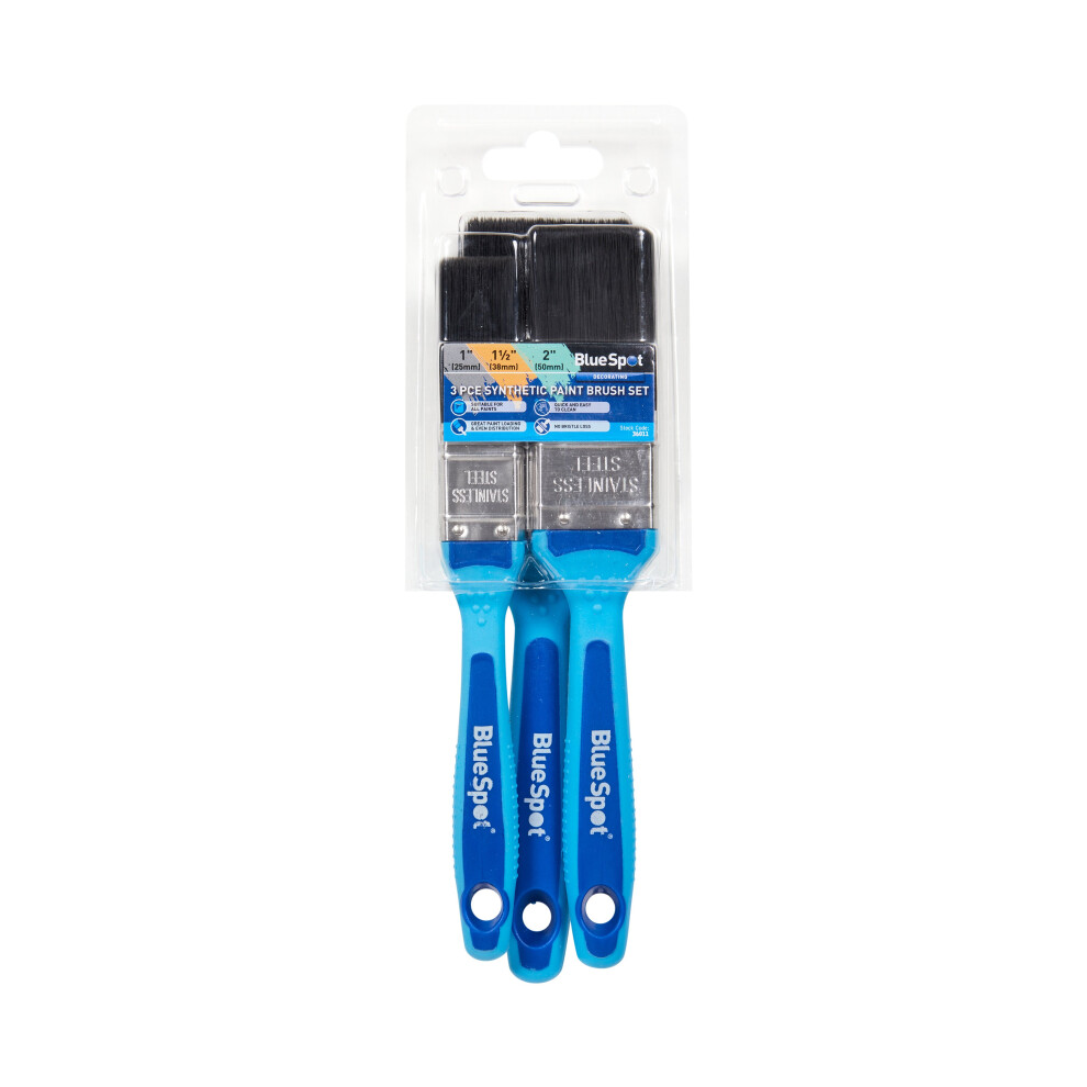 BlueSpot 36010 3 Piece Synthetic Paint Brush Set (1, 1.1/2 and 2)