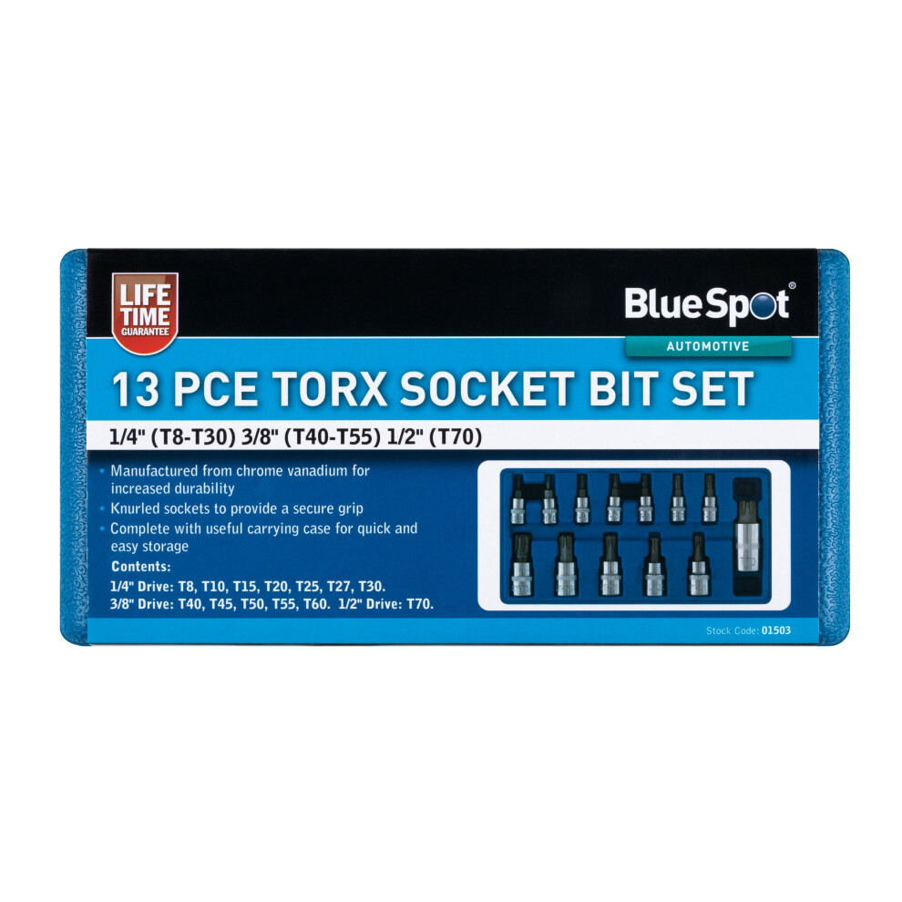 BlueSpot 01503 13 Piece Torx Socket Bit Set (T8-T60)