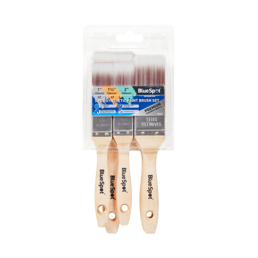 BlueSpot 36011 3 Piece Synthetic Paint Brush Set with Soft Grip Handle (1, 1.1/2 and 2)