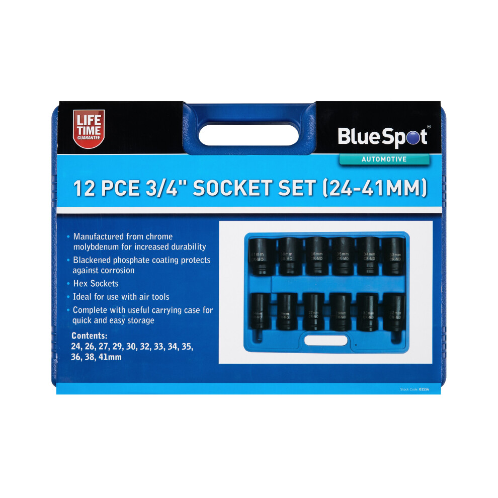 BlueSpot 01556 12 Piece 3/4" Impact Socket Set (24-41mm)