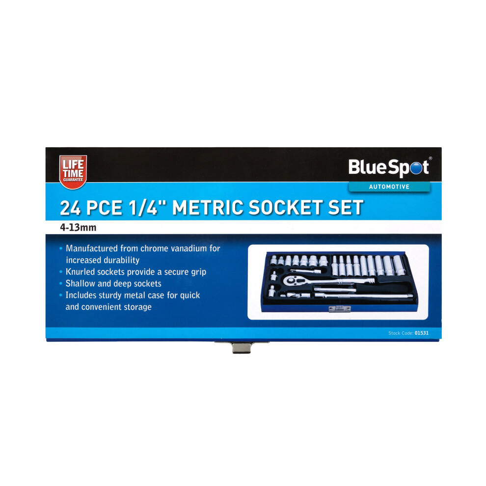 BlueSpot 01531 24 Piece 1/4" Metric Socket Set (4-13mm)