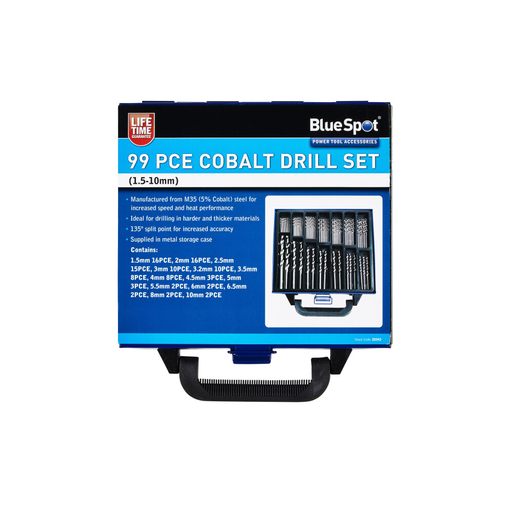 BlueSpot 20343 99 Piece Cobalt Drill Set (1.5 to 10mm)