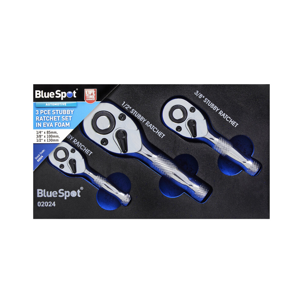 BlueSpot 02024 3 Piece Stubby Ratchet Set In EVA Foam (1/4", 3/8", 1/2")