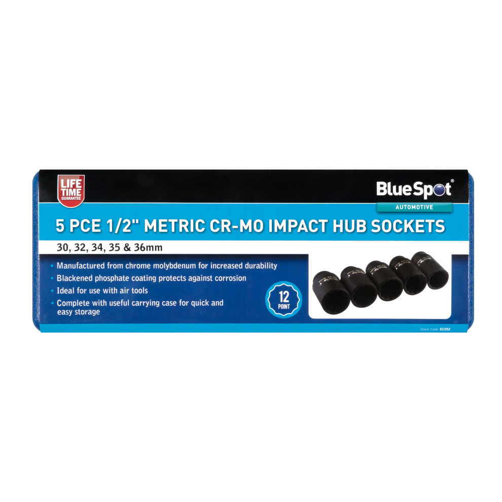 BlueSpot 01552 5 Piece 1/2" Impact Hub Nut Sockets 30-36mm