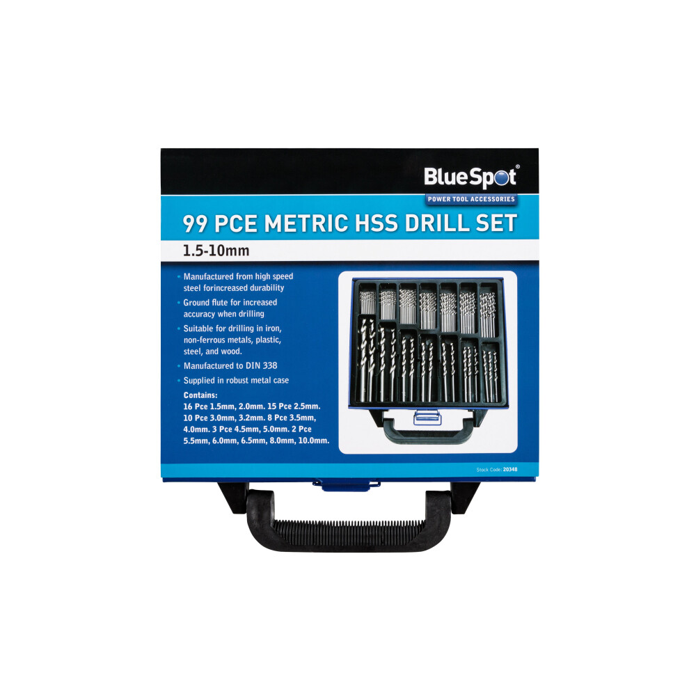 BlueSpot 20348 99 Piece Metric HSS Drill Set (1.5-10mm)