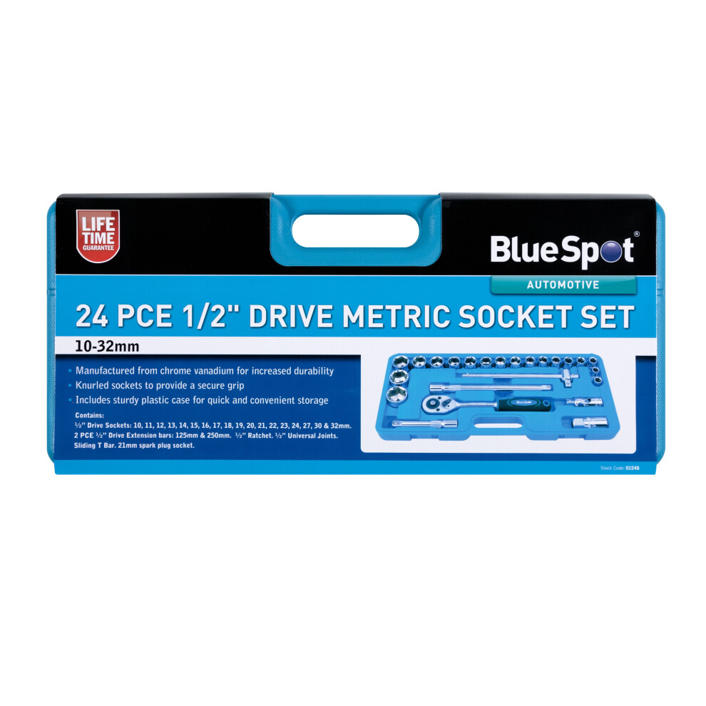 BlueSpot 01548 24 Piece 1/2" Drive Metric Socket Set (10-32mm)