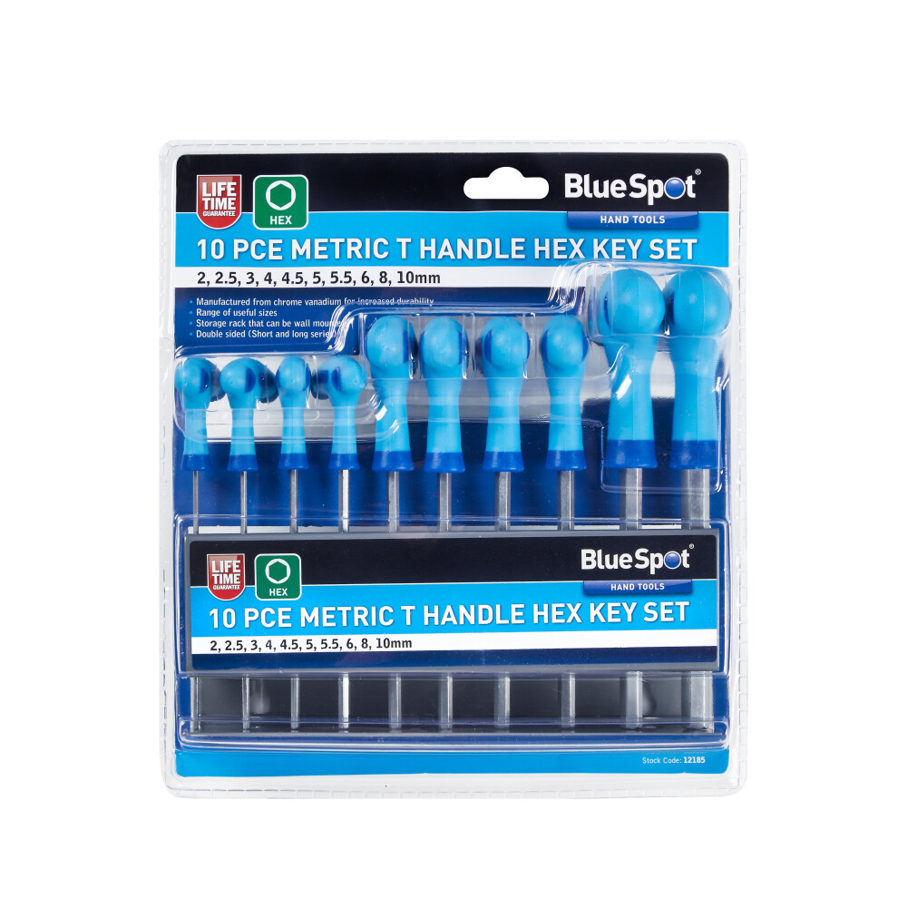 BlueSpot 12185 10 Piece Metric T Handle Hex Key Set (2-10mm)