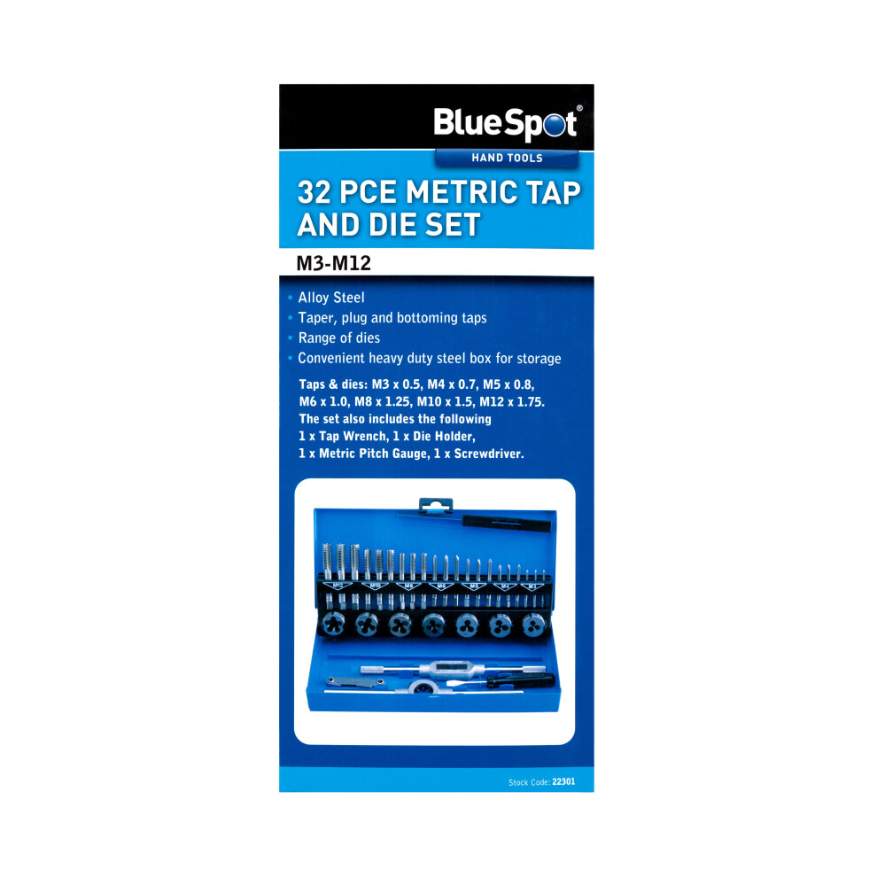 BlueSpot 22301 32 Piece Metric Tap And Die Set