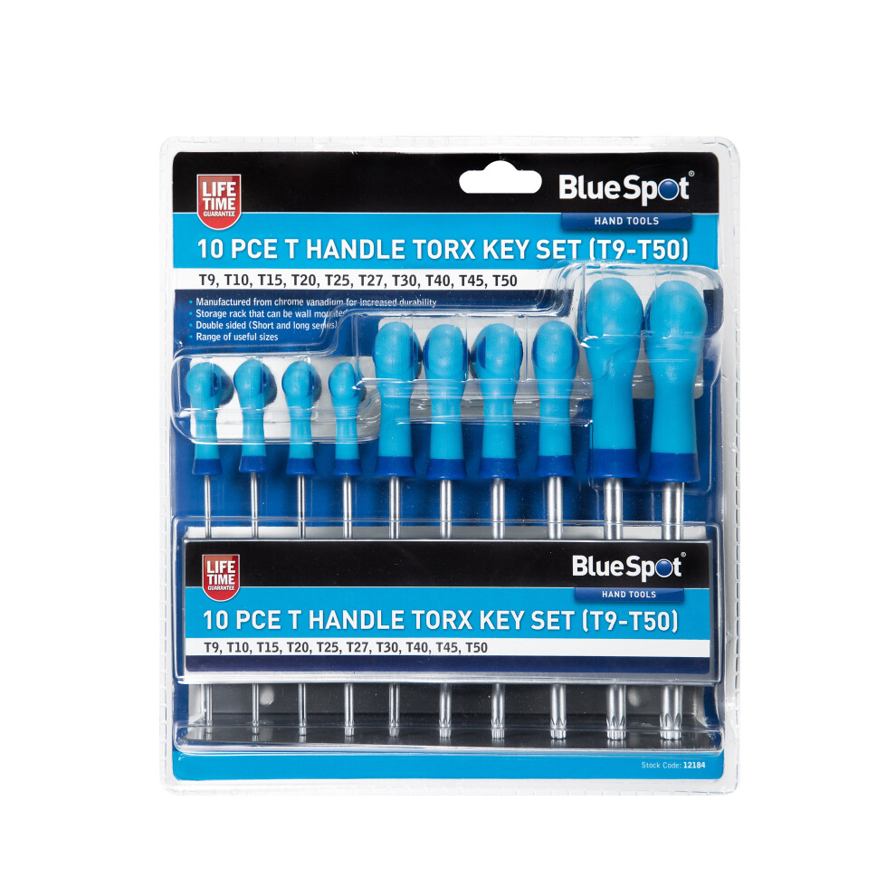 BlueSpot 12184 10 Piece T Handle Torx Key Set (T9-T50)