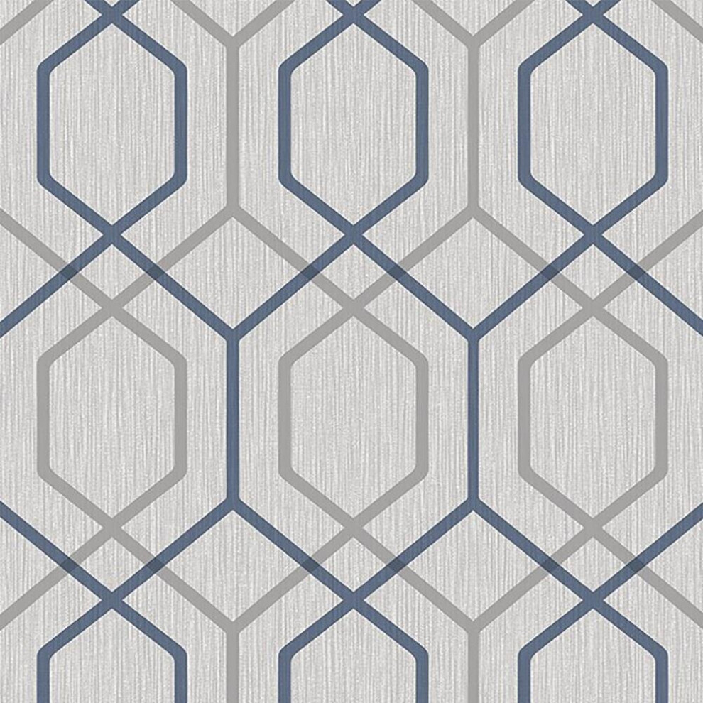 Oria Hex Wallpaper Belgravia DÃ©cor Geometric Navy Grey Glitter Textured Vinyl