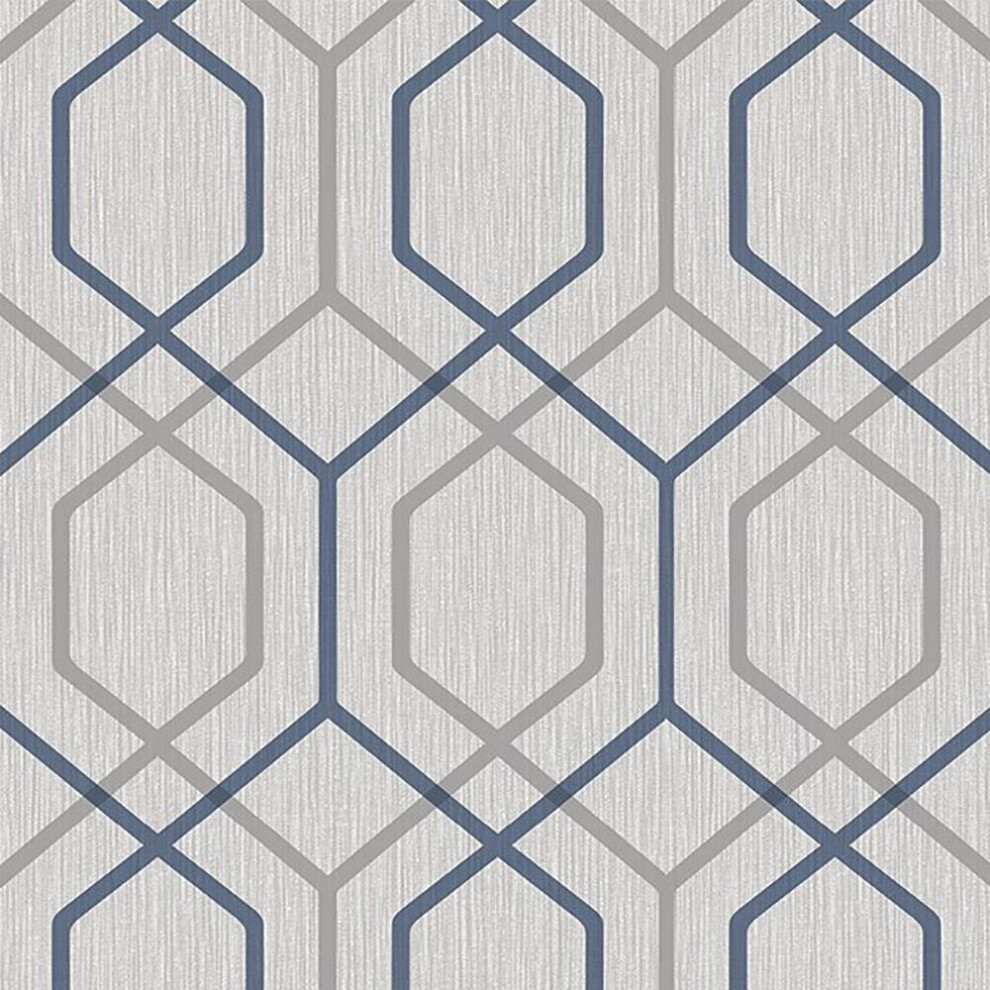 Belgravia Oria Hex Wallpaper Décor Geometric Navy Glitter Textured Vinyl Grey