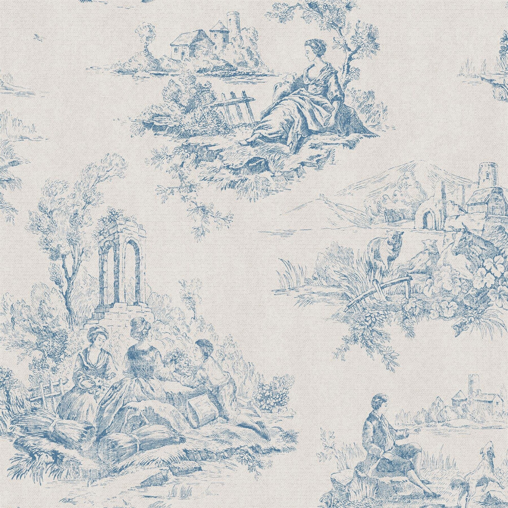 Shades Wallpaper Toile De Jouy Wallpaper Country Scene Traditional Vintage Classic Blue