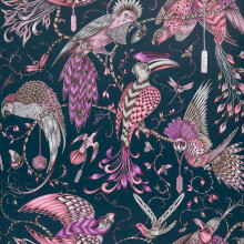 Emma Shipley Clarke & Clarke Audubon Wallpaper Jungle Birds Pink Lilac Navy