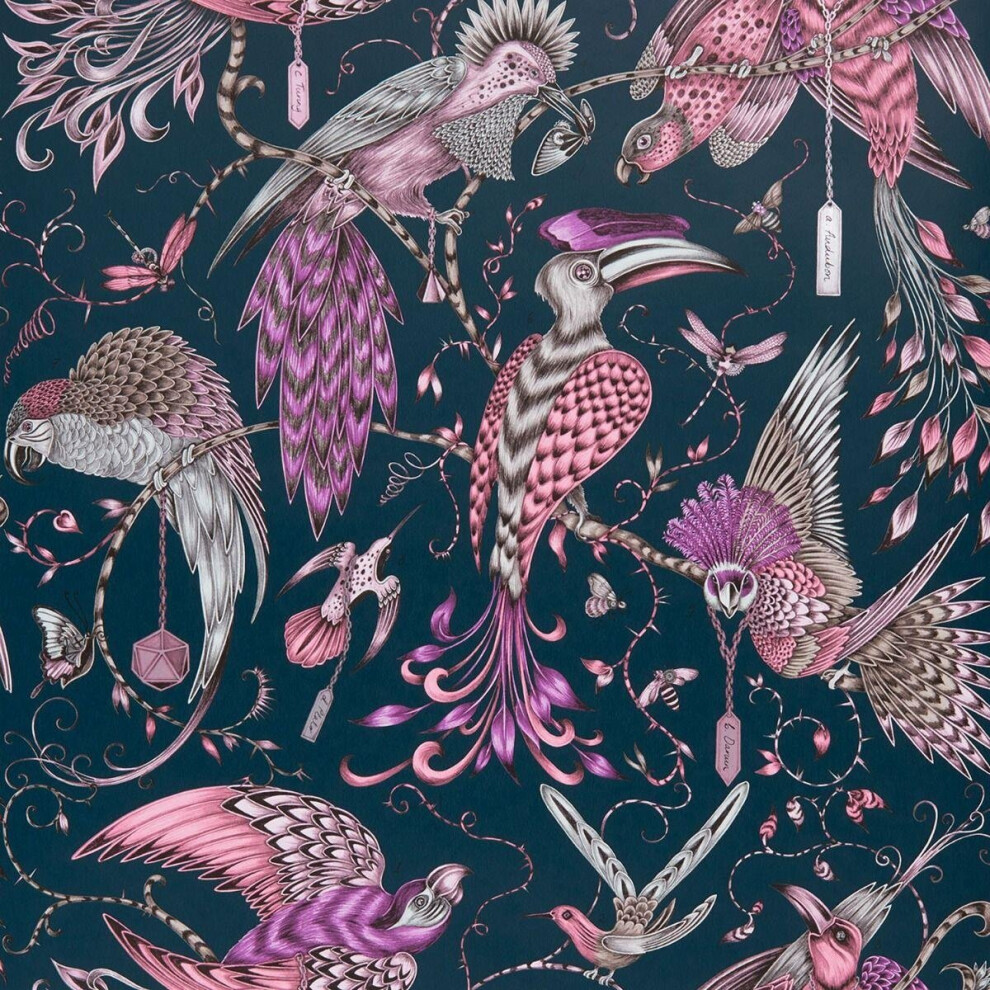 Emma Shipley Clarke & Clarke Audubon Wallpaper Jungle Birds Pink Lilac Navy