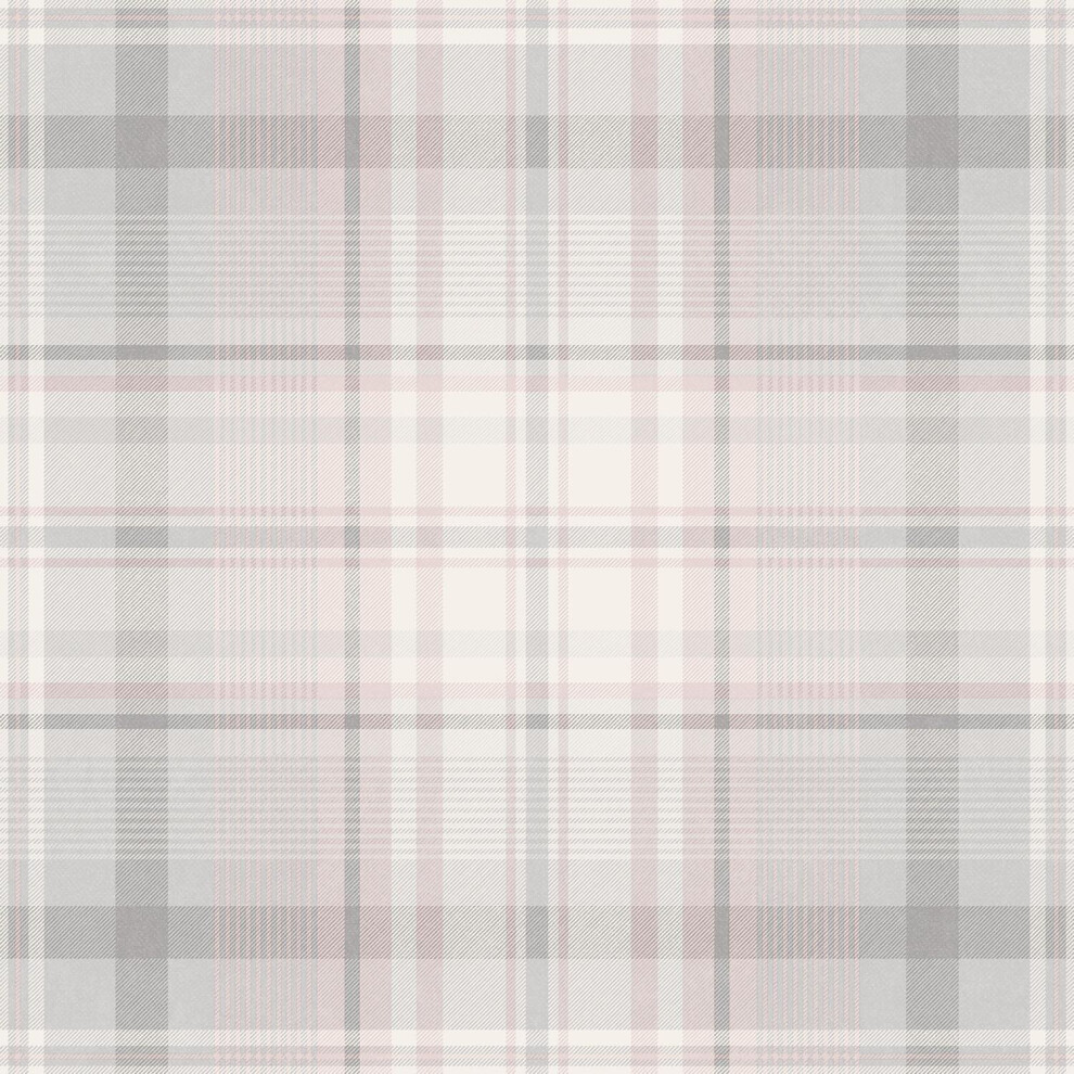 Kirkham Wallpaper Holden DÃ©cor Tartan Check Grey Pink Traditional