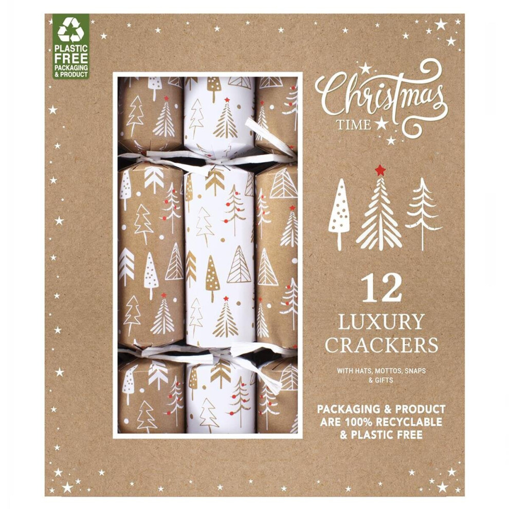 12 Eco-Friendly Christmas Crackers Brown And White Craft Card Recyclable