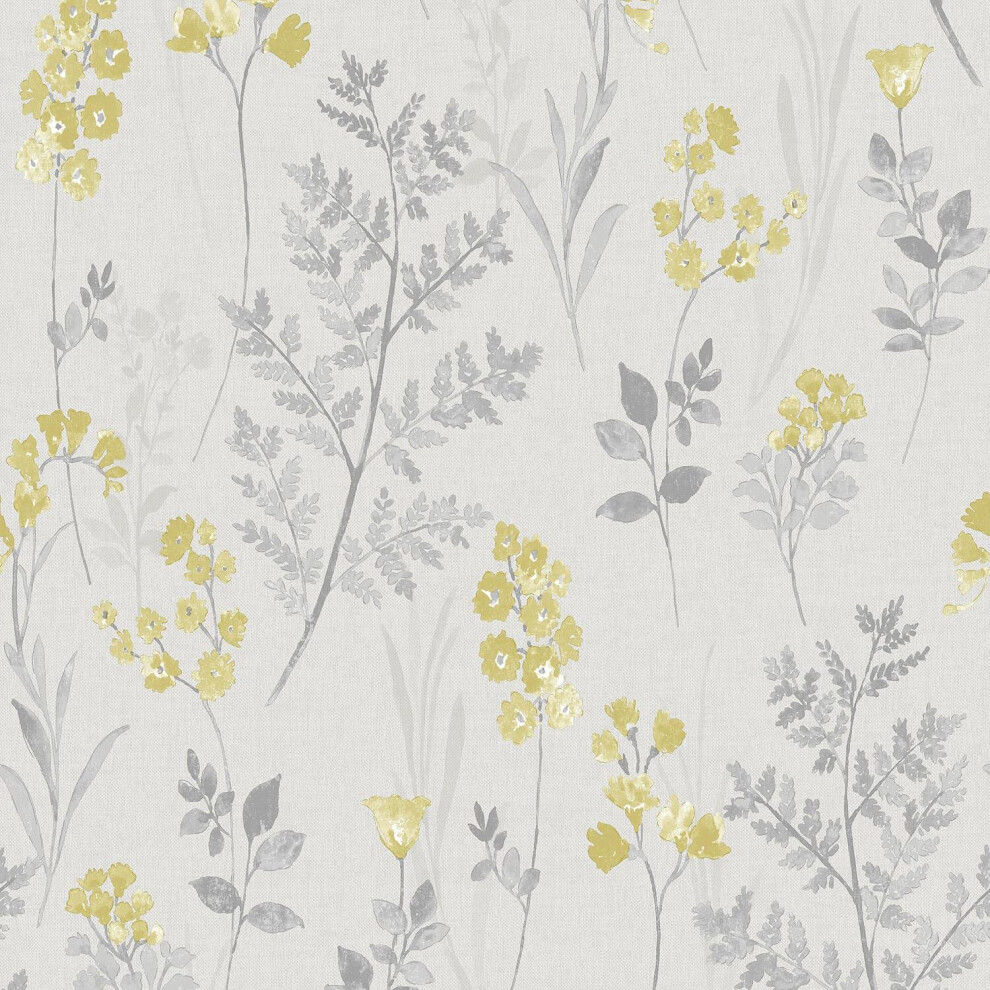 Pashley Wallpaper Holden DÃ©cor Floral Grey Yellow Flower Natural