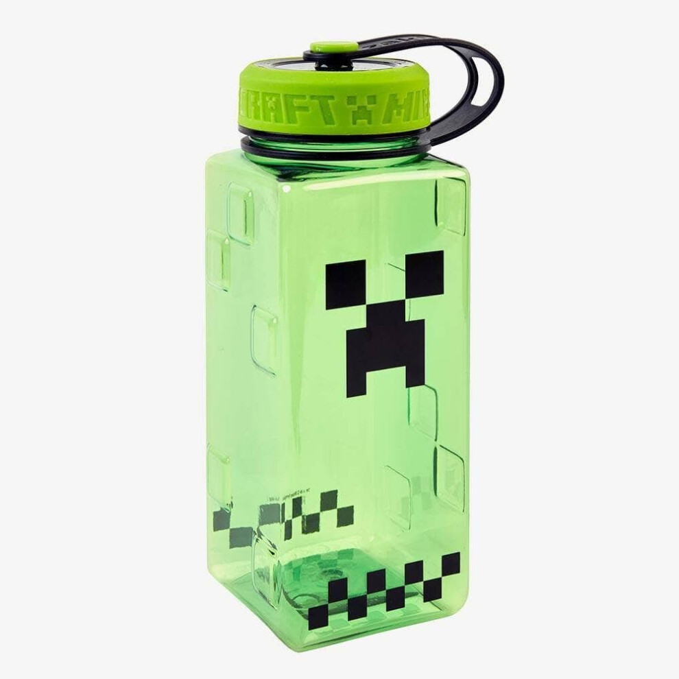 Minecraft Green Plastic Creeper Design Chug Water Bottle Large 1 Litre Capacity